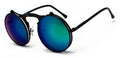 Faltbare Steampunk Rundsonnenbrille – Dunkelgrün, UV400
