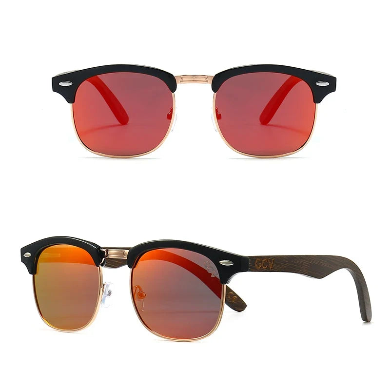 Halbrand-Sonnenbrille aus Holz – Polarisiert & UV400 – Produktansicht 2, polarisiert, UV400