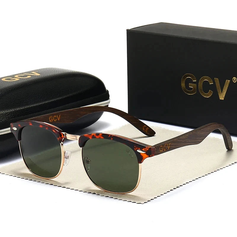 Halbrand-Sonnenbrille aus Holz – Polarisiert & UV400 – Grün, polarisiert, UV400