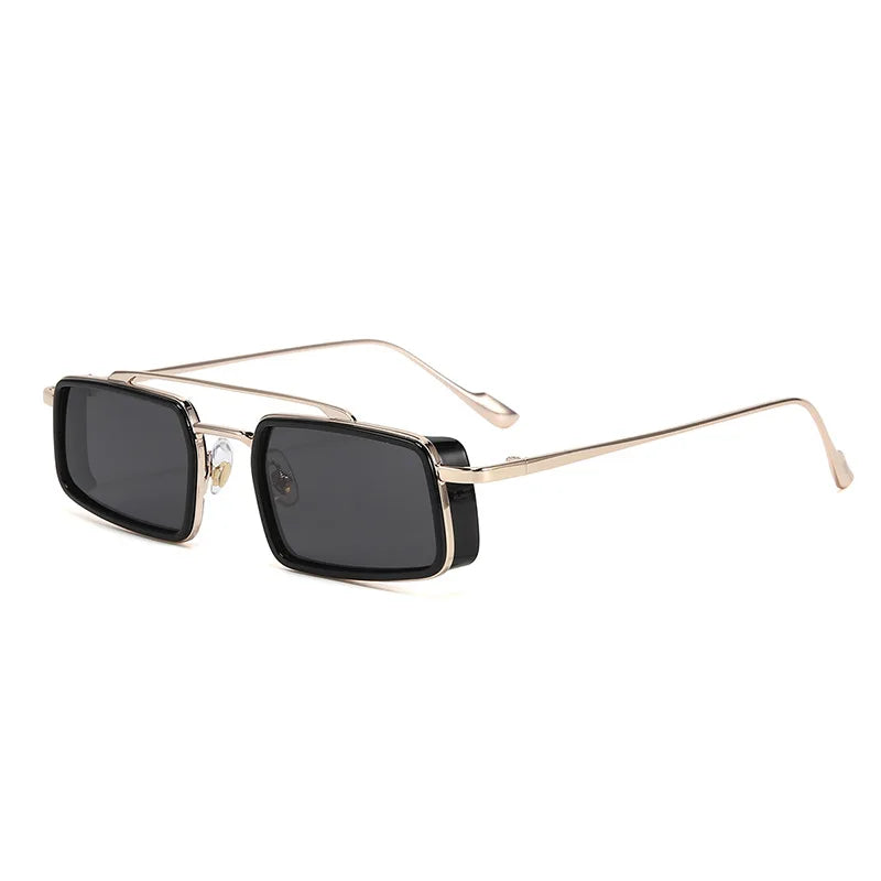 Kompakte Rectangle Sonnenbrille – Grau Gold, UV400