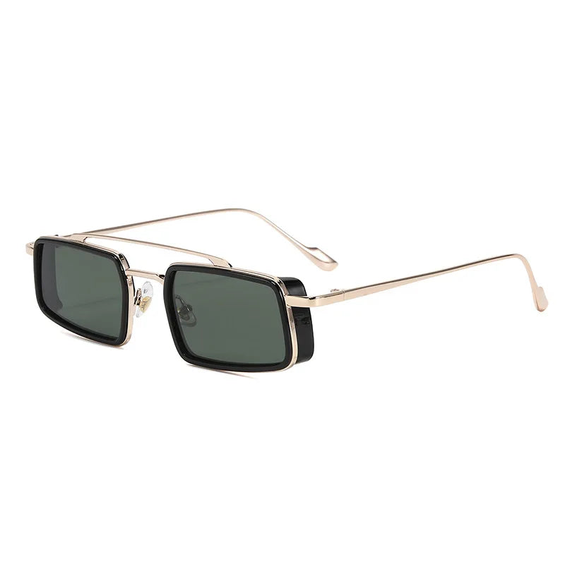 Kompakte Rectangle Sonnenbrille – Grün Gold, UV400