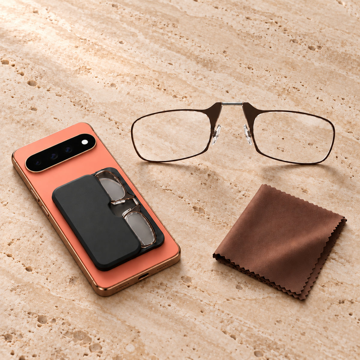 PocketView – 3-in-1 faltbare Blaulichtfilter-Lesebrille mit magnetischem Smartphone-Etui