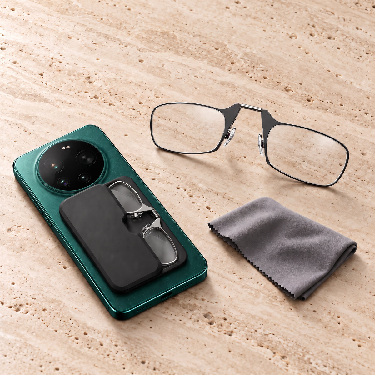 PocketView – 3-in-1 faltbare Blaulichtfilter-Lesebrille mit magnetischem Smartphone-Etui