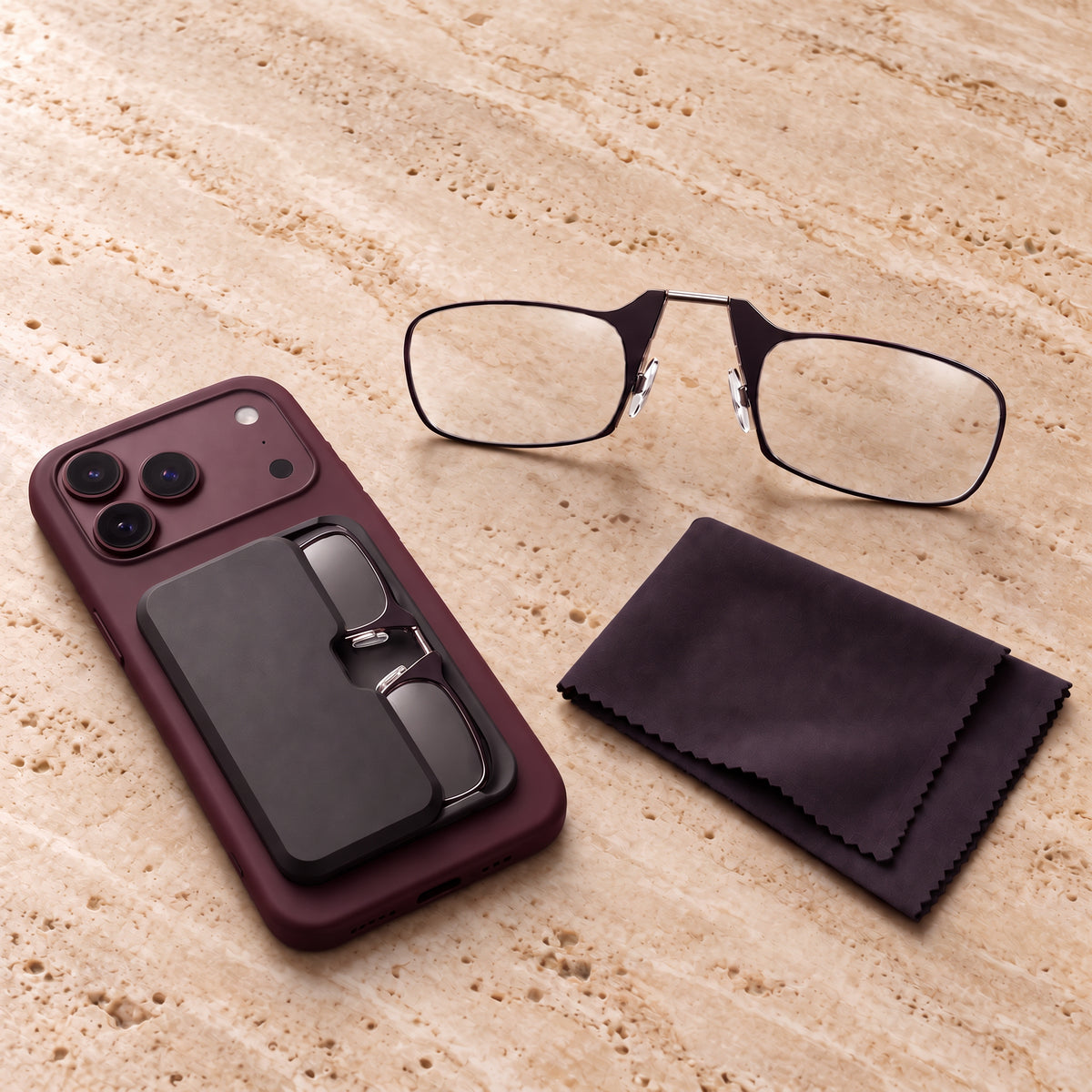 PocketView – 3-in-1 faltbare Blaulichtfilter-Lesebrille mit magnetischem Smartphone-Etui