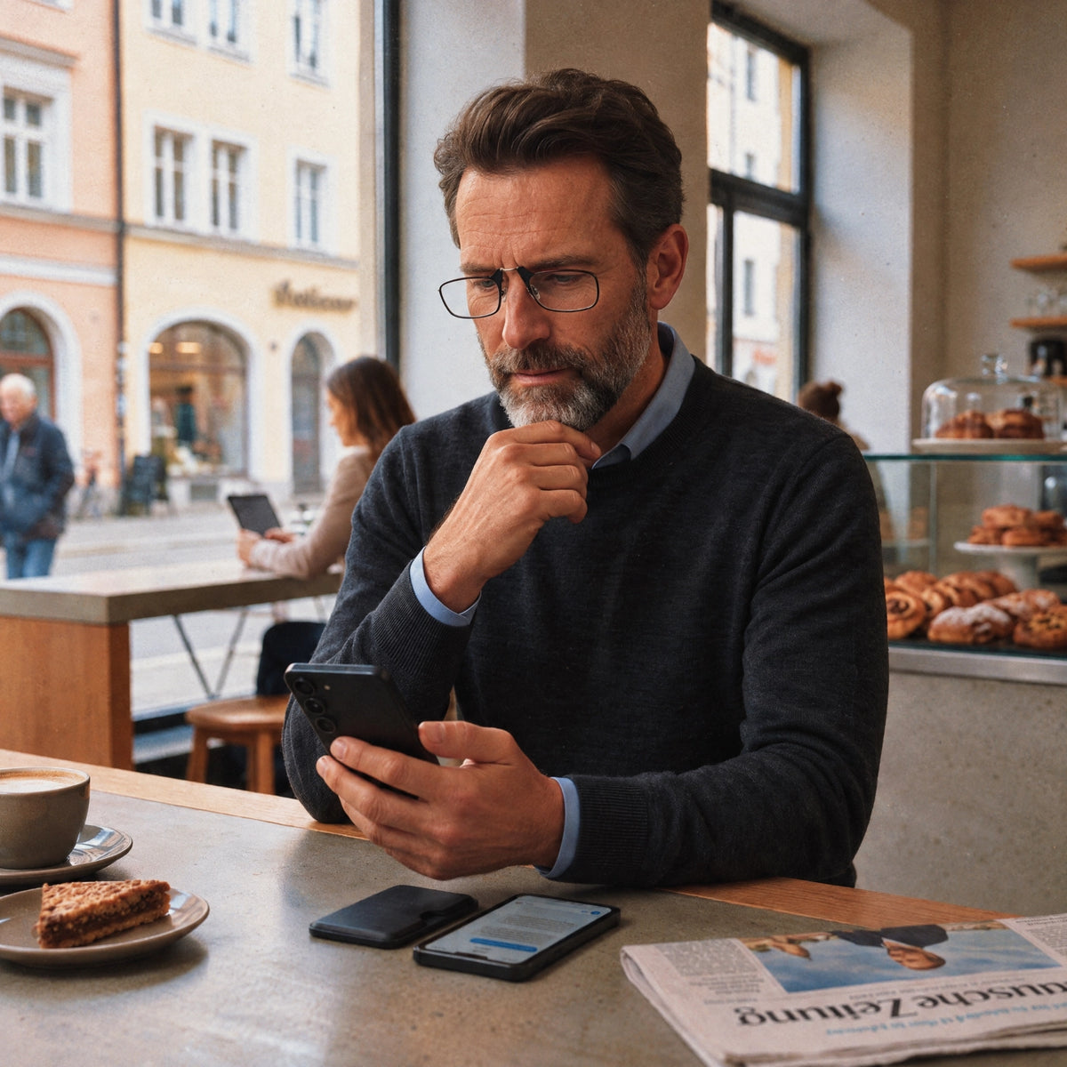 PocketView – 3-in-1 faltbare Blaulichtfilter-Lesebrille mit magnetischem Smartphone-Etui