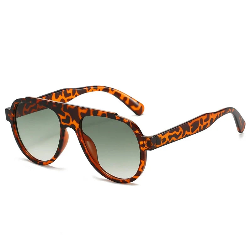 Oversize Pilot Sonnenbrille – Leopard Grün, UV400