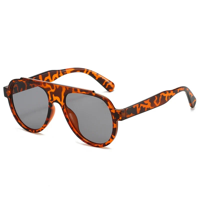 Oversize Pilot Sonnenbrille – Leopard Hellgrau, UV400