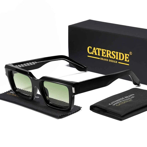 Quadratische Designer-Sonnenbrille – Schwarz Grün, UV400
