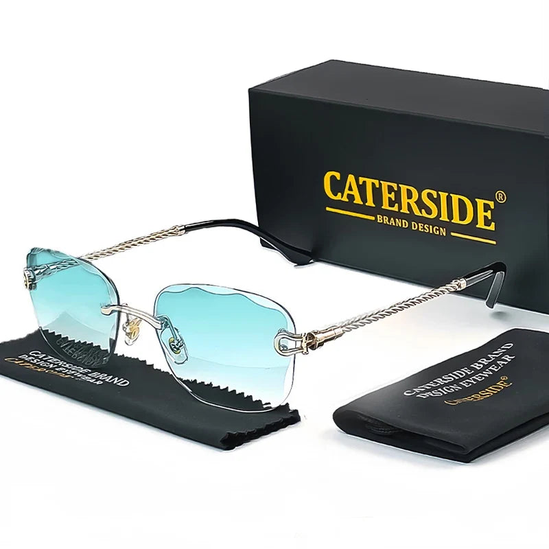 Rahmenlose Designer-Sonnenbrille – Grün, UV400