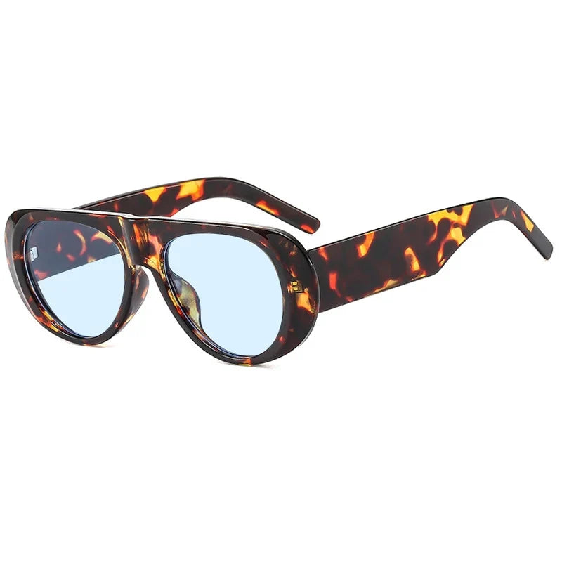 Retro Pilot Sonnenbrille – Leopard Blau, UV400