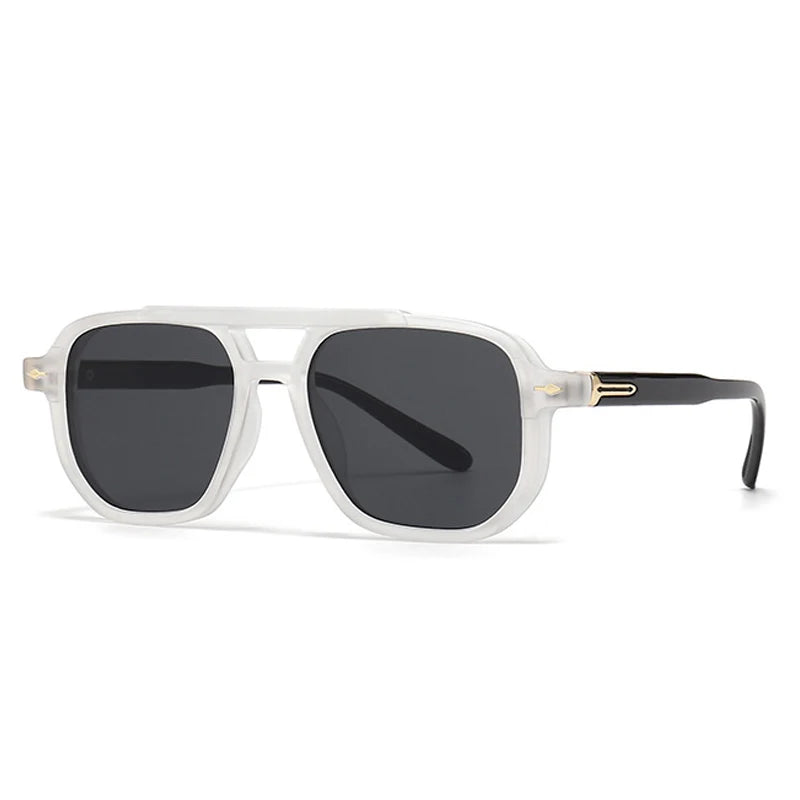 Retro Sonnenbrille mit Doppelsteg – UV400 Schutz – Weiß Schwarz, UV400