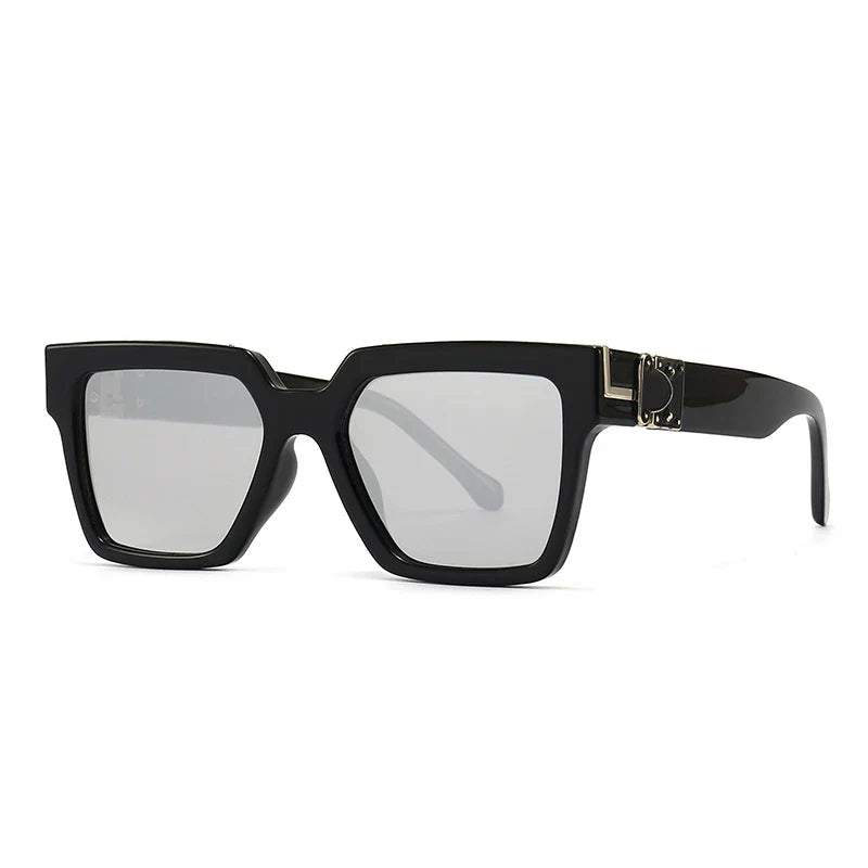 Retro Square Sonnenbrille – Schwarz Silber, UV400
