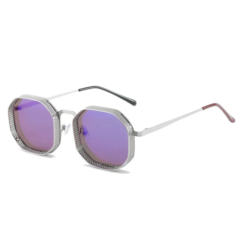 Retro Steampunk Sonnenbrille – Silber Blau, UV400
