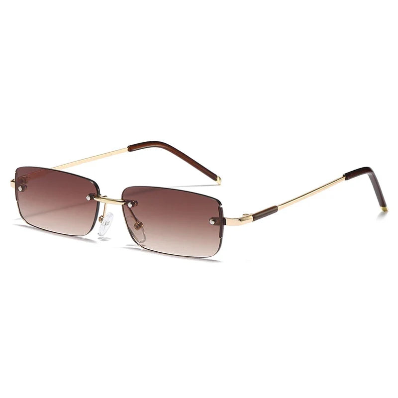 Rimless Rectangle Sonnenbrille – Gold Braun, UV400