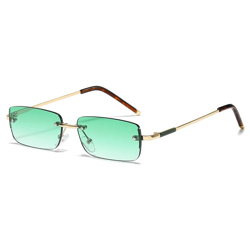 Rimless Rectangle Sonnenbrille – Gold Grün, UV400