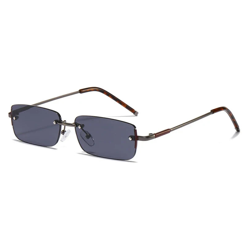 Rimless Rectangle Sonnenbrille – Grau, UV400