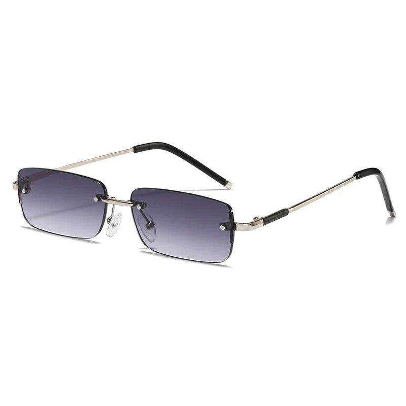 Rimless Rectangle Sonnenbrille – Silber Grau, UV400