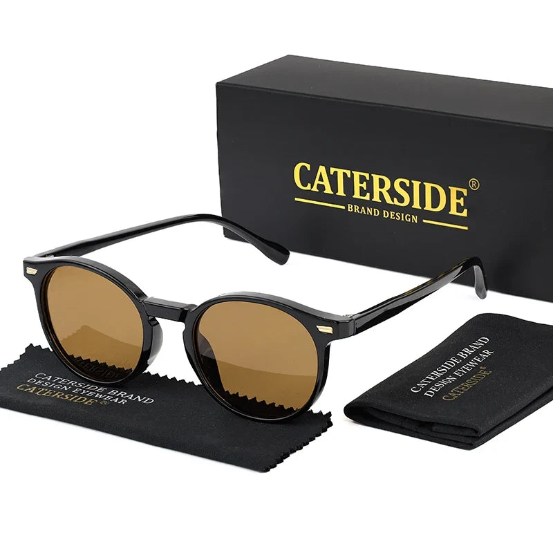 Runde Retro Polarisierte Sonnenbrille – Schwarz Braun, polarisiert, UV400