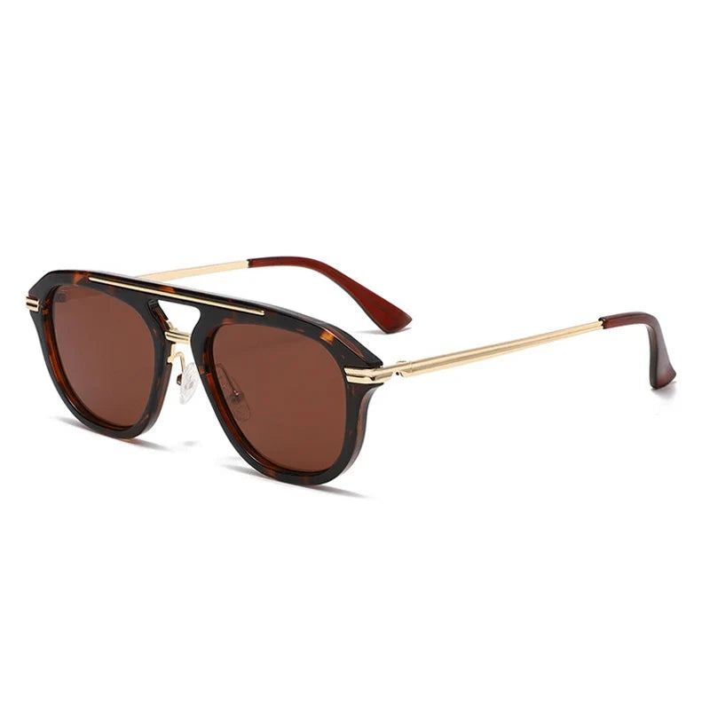 Square Sonnenbrille mit Doppelsteg – Leopard, UV400