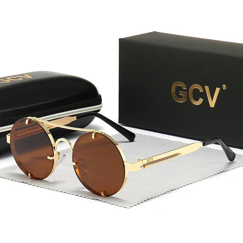 Steampunk-Sonnenbrille aus Metall – Polarisiert & UV400 – Braun, polarisiert, UV400