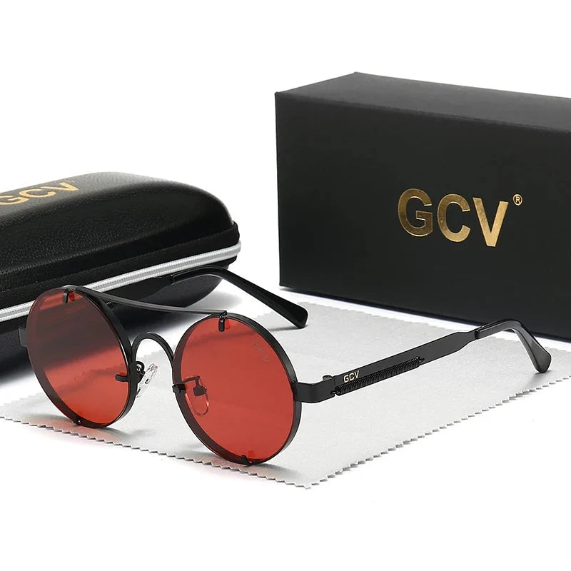 Steampunk-Sonnenbrille aus Metall – Polarisiert & UV400 – Rot, polarisiert, UV400