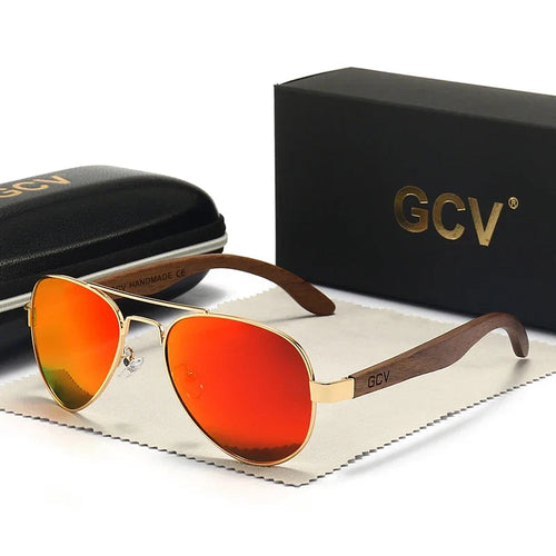 Sonnenbrille aus Walnussholz – Polarisiert & UV400 – Orange, polarisiert, UV400
